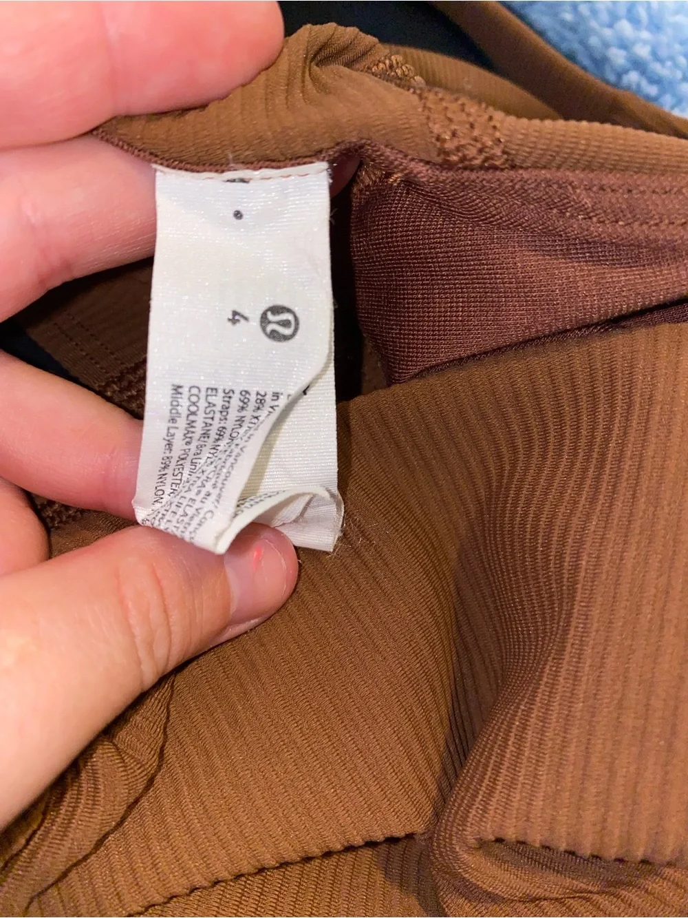Lululemon brown ribbed sports bra with criss-cross back detail, size 4